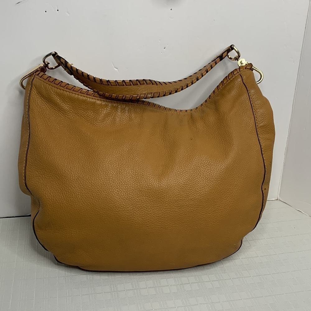 MK Michael Kors Brown Leather Whipstitch Large Hobo Shoulder Bag Gold Hangtag - Picture 4 of 9